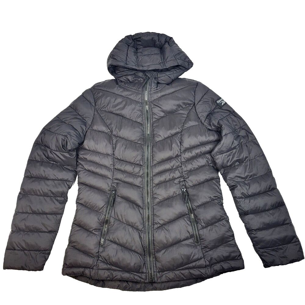 Reebok Women's M Black Quilted Hooded Puffer Jacket Parka Coat